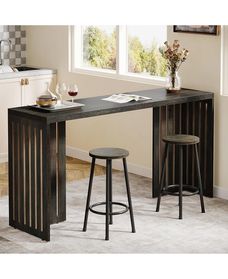Tribesigns Bar Table, 63-Inch Counter Height Pub Industrial Rectangular High Top Kitchen & Dining Tables with Louvere