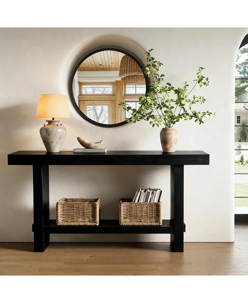 Tribesigns 63-Inch Solid Wood Console Table, 2-Tier Narrow Farmhouse Entryway Table for Hallway, Entrance, Living Room