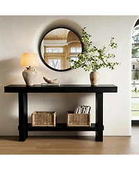 Tribesigns 63-Inch Solid Wood Console Table, 2-Tier Narrow Farmhouse Entryway Table for Hallway, Entrance, Living Room