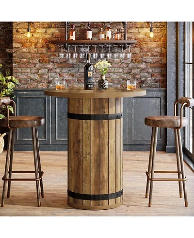 Tribesigns Round Bar Table, 39.4-Inch Bar Height, Bistro Pub Table for Kitchen, Living Room, Small Space