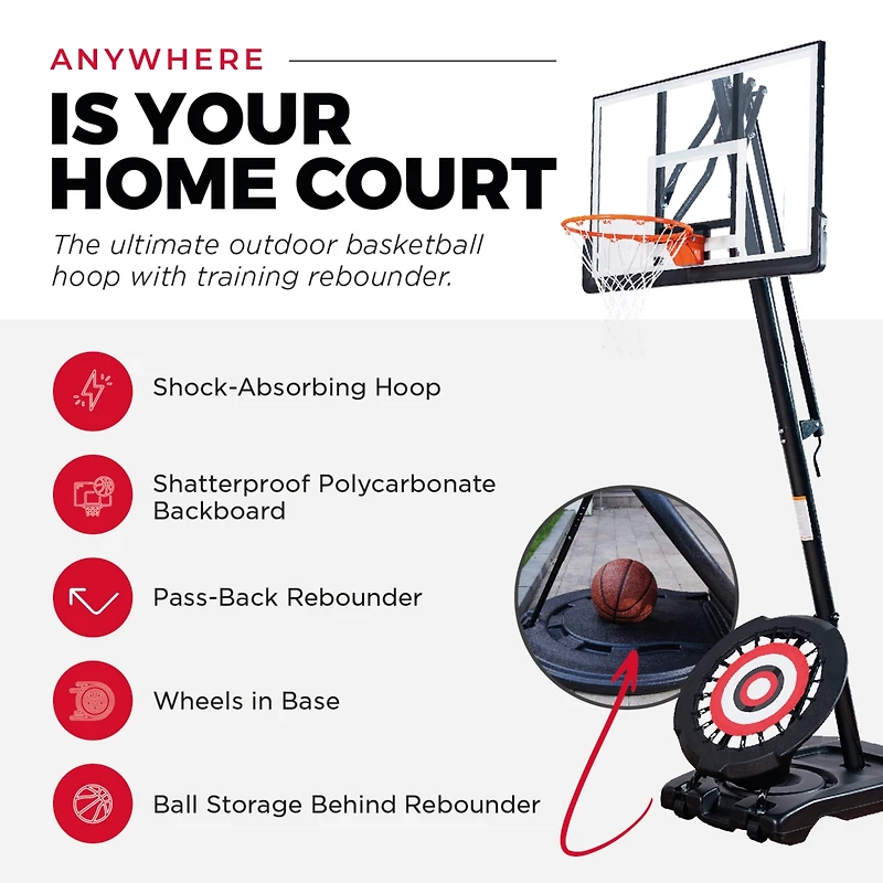 Ie Sports Portable Basketball Hoop, Adjustable Height, 54" Backboard and Rebounder