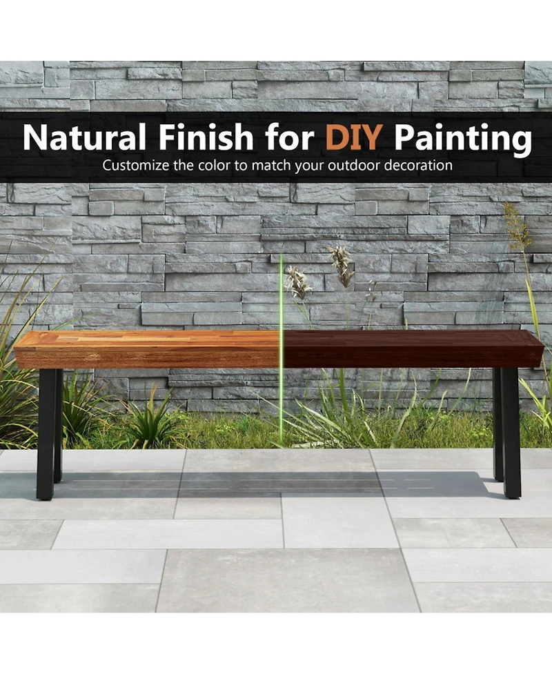 Gouun Outdoor Backless Acacia Wood Bench for 2-3 People