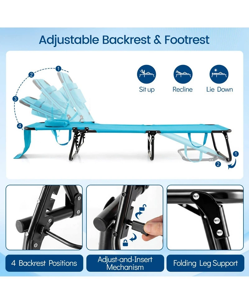 Gouun Folding Face-Down Tanning Chair with 3 Removable Pillows