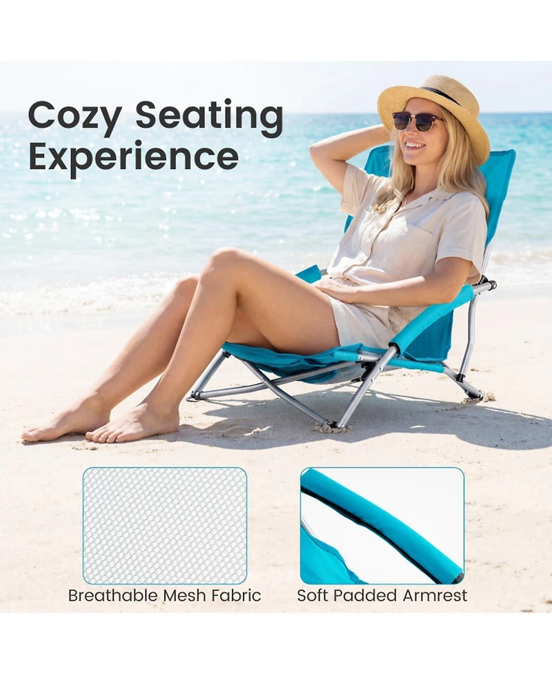 Gouun Set of 2 Lightweight Folding Beach Chairs with Padded Armrests