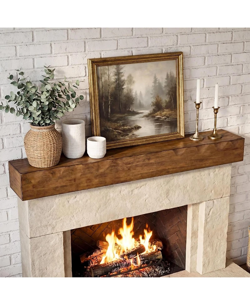Tribesigns Fireplace Mantel Shelf, 63-Inch Solid Wood Wall Floating Mantel Shelf for Over Fireplace
