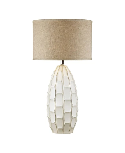 Possini Euro Design Cosgrove Modern Mid Century Table Lamp 32 3/4" Tall Glazed Ceramic with Table Top Dimmer Fabric Drum Shade for Bedroom