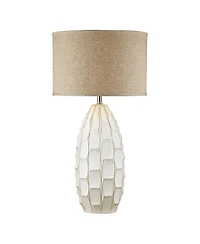 Possini Euro Design Cosgrove Modern Mid Century Table Lamp 32 3/4" Tall Glazed Ceramic with Table Top Dimmer Fabric Drum Shade for Bedroom