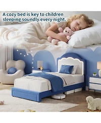 gaomon Bed Frame with Led Headboard for Kids, Sherpa Upholstered Platform Bed Frame with Storage Drawer and Wood Slat Support
