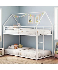 Slickblue Metal Bunk Bed with Roof Design and Ladder for Kids Small Spaces