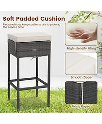 Gymax 5PCS Wicker Bar Table Set Hidden Storage Shelves Bar Table Stools Patio