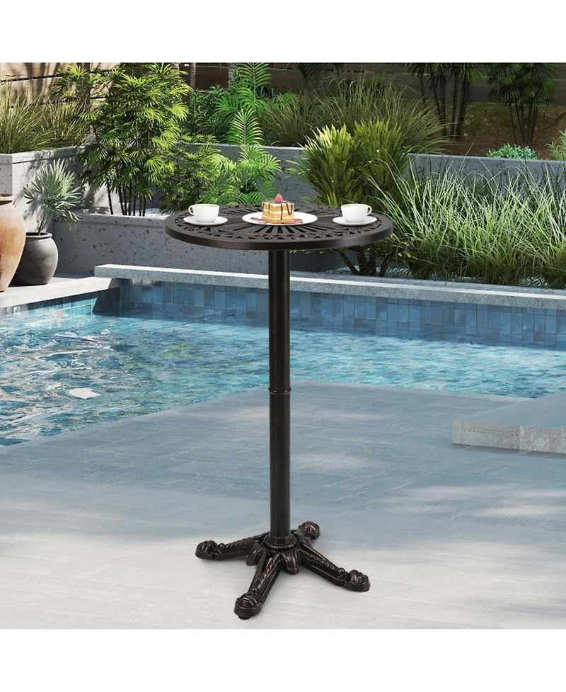 Gouun Cast Aluminum Round Patio Bar Table with Carved Bronze Finish, 41.5 in Tall