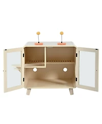 Zeus & Ruta Cat Hidden Litter Box Enclosure, Washroom Cabinet with Leak Walkway and Glass Doors for Better View