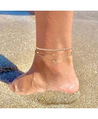 Gnuadz Initial Anklet Women Heart Cz Bead Layered