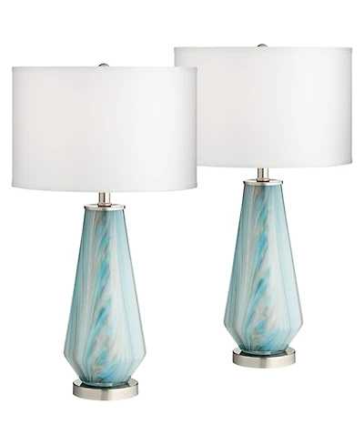 Possini Euro Design Jaime Modern Table Lamps 26" High Set of 2 Art Glass Fabric Drum Shade for Bedroom Living Room Bedside Nightstand
