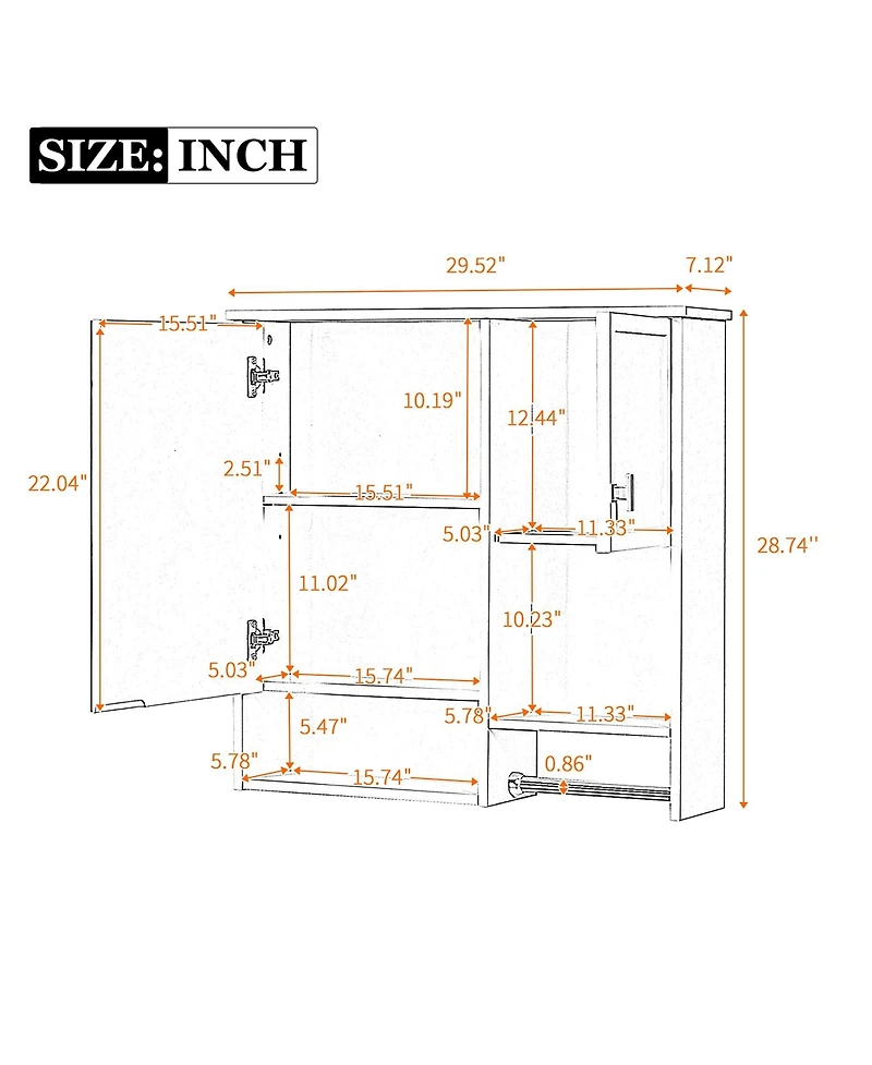 Busdays 29 x 28 Inch Wall Mounted Bathroom Medicine Cabinet with Mirror Over Toilet Storage Cabinet with Towel Bar Space Saver Design