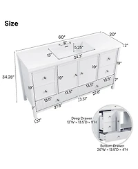 Busdays 60 Inch Bathroom Vanity with Separate Sink Modern Large Storage Cabinet Soft Close Doors 4 Drawers Freestanding Bathroom Vanity