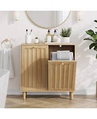 Busdays Laundry Hamper Cabinet with Removable Inner Basket Sloped Lid Concealed Laundry Storage Freestanding Bathroom Organizer