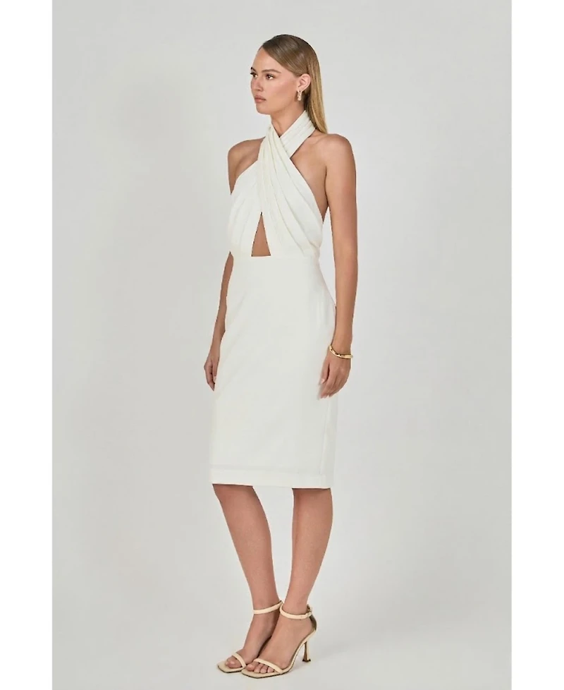endless rose Women's Draped Halter Midi Dress