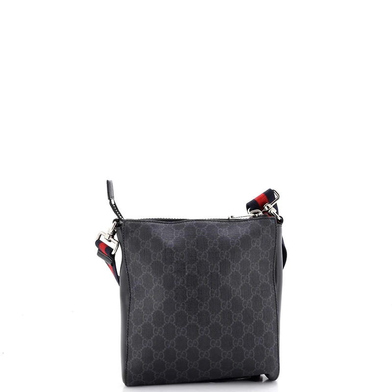 Pre-Owned Gucci Small Web Strap Front Zip Messenger Bag Gg Coated Canvas