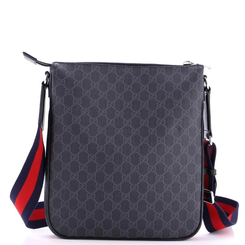 Pre-Owned Gucci Medium Web Strap Front Zip Messenger Bag Gg Coated Canvas