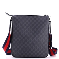 Pre-Owned Gucci Medium Web Strap Front Zip Messenger Bag Gg Coated Canvas