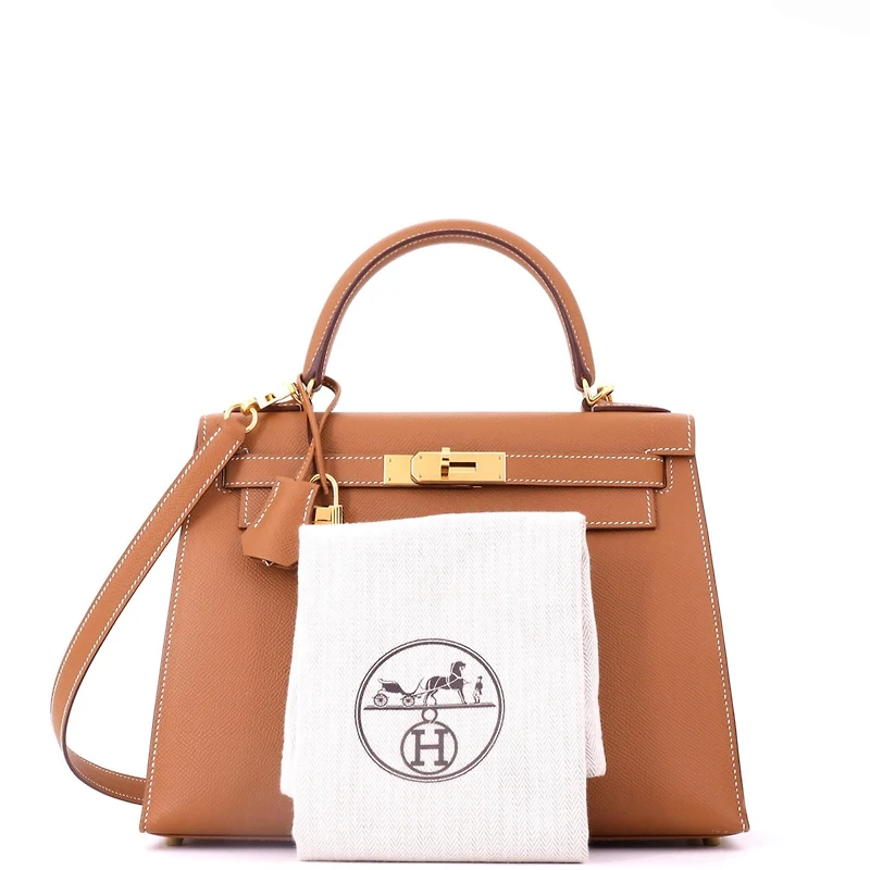 Pre-Owned HERMES Kelly 28 Handbag Brown Epsom with Gold Hardware
