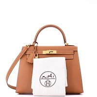 Pre-Owned HERMES Kelly 28 Handbag Brown Epsom with Gold Hardware