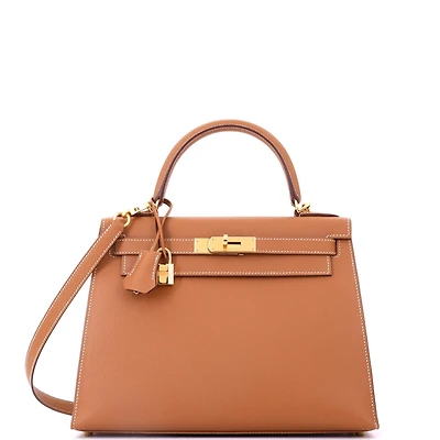 Pre-Owned HERMES Kelly 28 Handbag Brown Epsom with Gold Hardware