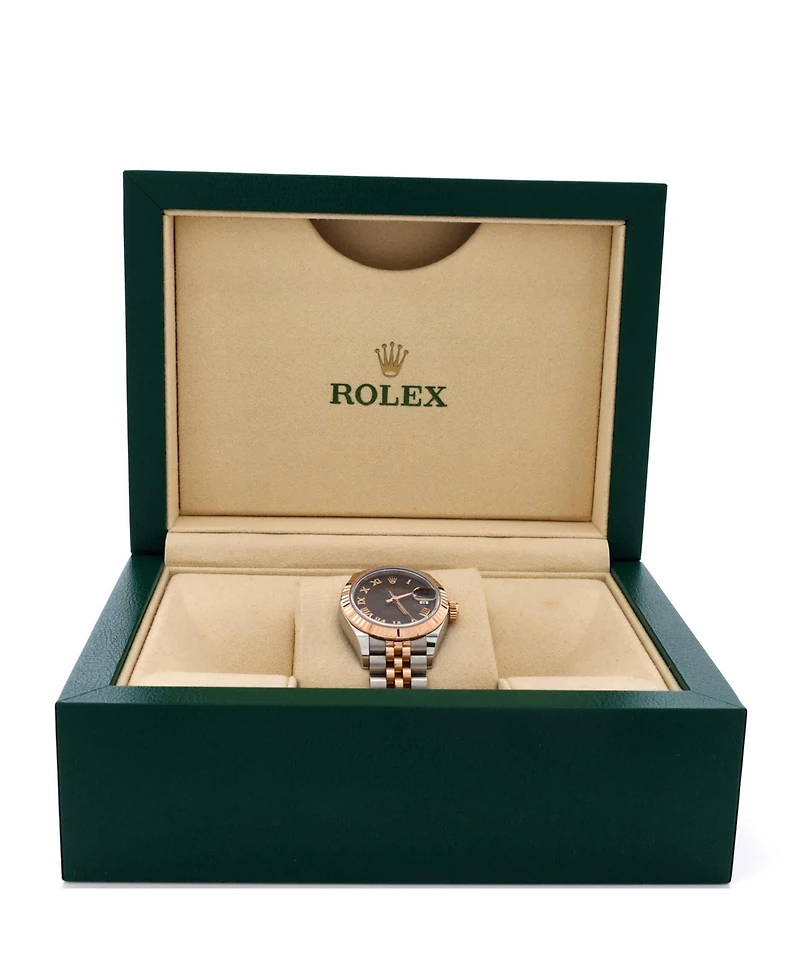 Pre-Owned Rolex Oyster Perpetual Datejust Chocolate Brown Automatic Watch in Stainless Steel and Rose Gold 28mm