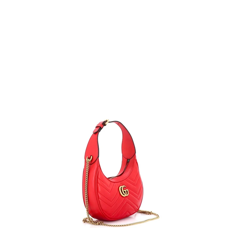 Pre-Owned Gucci Mini Gg Marmont Half Moon Hobo Matelasse Leather