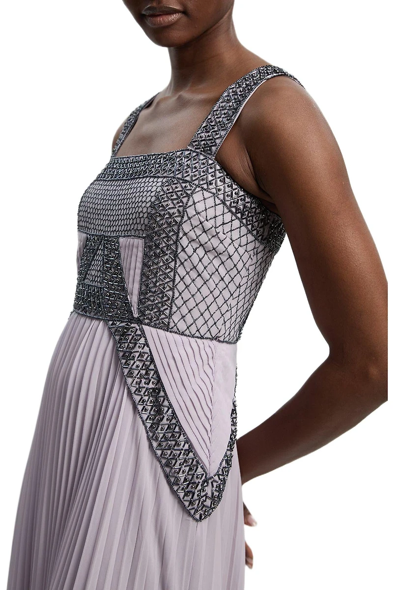 Karen Millen Women's Embellished Pleated Woven Midi Dress