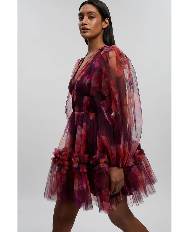 Karen Millen Women's Tulle Balloon Sleeve Mini Dress