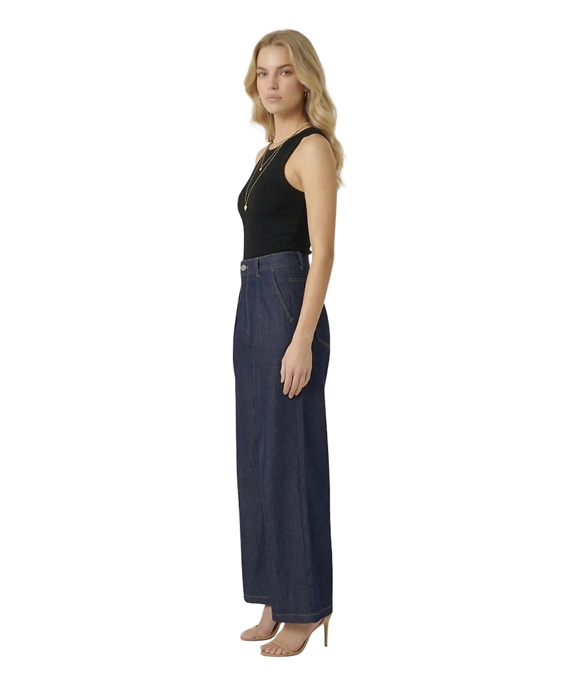 Modenaire Women's High Waist Pleated Wide Leg Pants