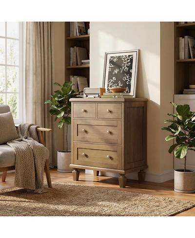 Homfan 4 Drawer Dresser for Bedroom, Vintage with Carved Handles and Tapered Legs Design, Wood Chests of Drawers Large Capacity Storage