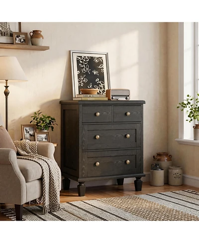 Homfan 4 Drawer Dresser for Bedroom, Vintage with Carved Handles and Tapered Legs Design, Wood Chests of Drawers Large Capacity Storage