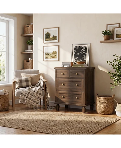 Homfan 4 Drawer Dresser for Bedroom, Vintage with Carved Handles and Tapered Legs Design, Wood Chests of Drawers Large Capacity Storage
