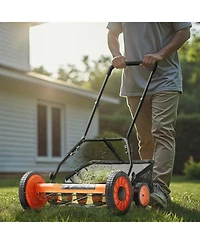 Mecale 18inch Push Reel Lawn Mower, 5-Blade Manual Mower, Adjustable Cutting Height, Includes Grass Catcher Bag