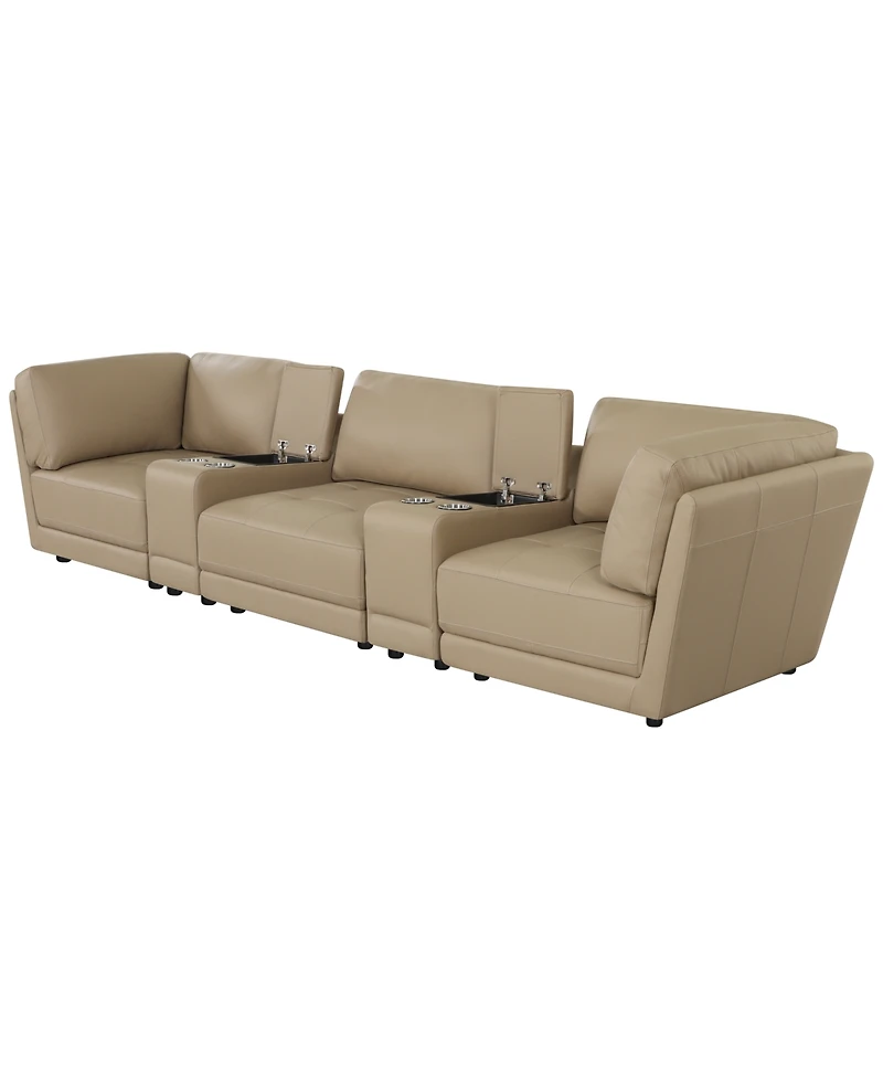 Versa 5-Pc. Leather Sofa with 2 Consoles