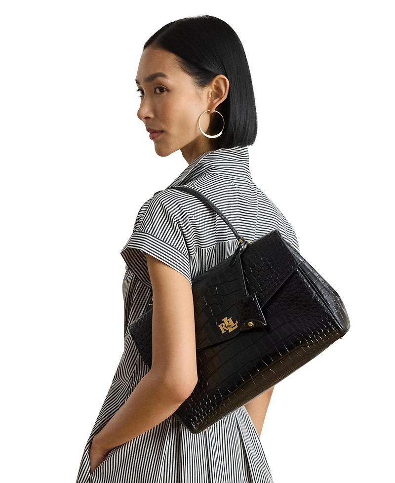 Lauren Ralph Farrah Soft Embossed Medium Leather Satchel Handbag