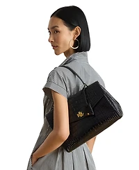 Lauren Ralph Farrah Soft Embossed Medium Leather Satchel Handbag