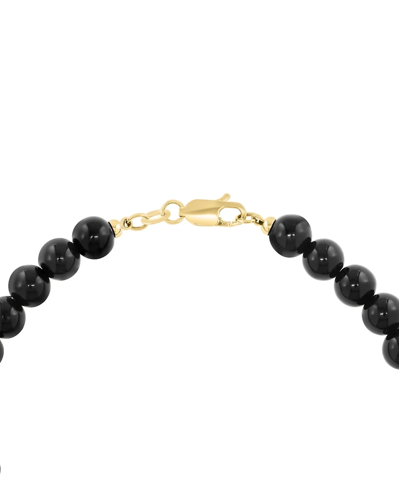 Effy Collection Men's Onyx (6mm), White Diamond (1/10 ct. t.w.) and Black Diamond (1/3 ct. t.w.) Bracelet in Gold Over Silver