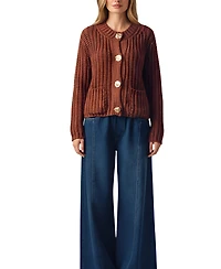Modenaire Women's Chunky Ribbed Cardigan with Buttons