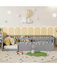 Rainsken Montessori Floor Bed with Storage Shelf and Light, No Slats Included