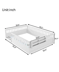Rainsken Size Montessori Floor Bed with Storage Shelf and Light, No Slats Included