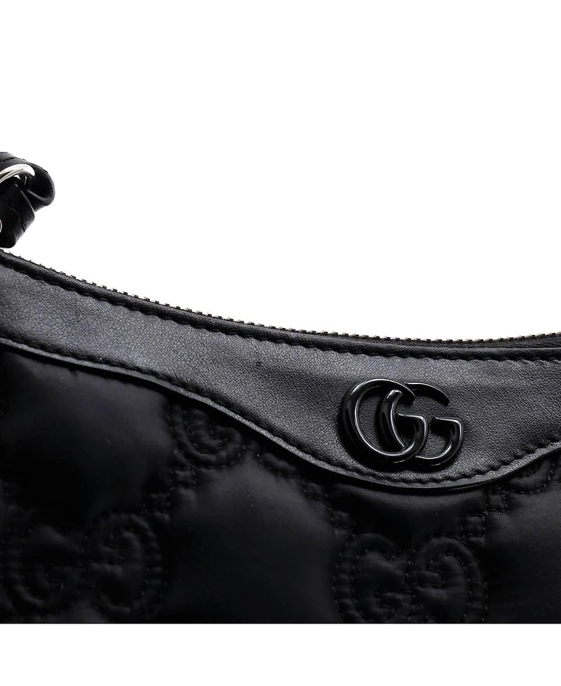 Pre-Owned Gucci Mini Zip Shoulder Bag Gg Embossed Matelasse Nylon with Leather