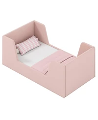 Slickblue Toddler Bed Frame Velvet Upholstered with Safety Rails