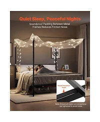 Sugift King Canopy Bed Frame Metal Four Poster Heavy Duty with Steel Slats