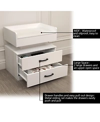 Rainsken Nightstand with Adjustable Led Strip Light, Bedside Table with 2 Drawers, Flip Top Hidden Storage, High Gloss Wood End Table for Bedroom