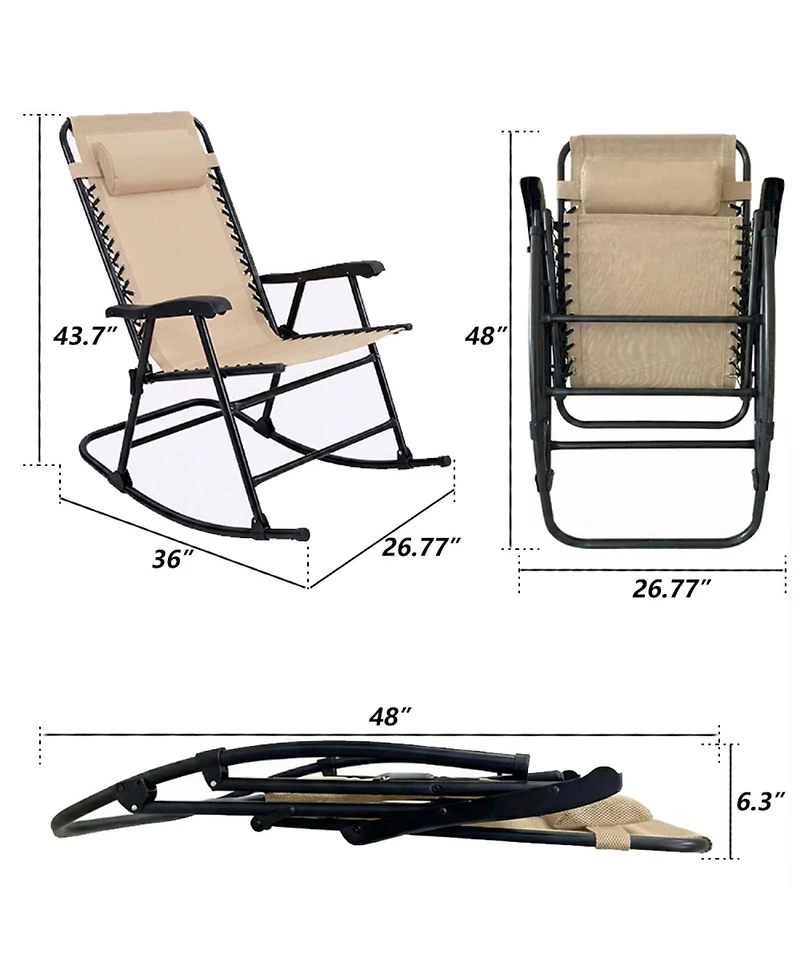 ECHTPeak Outdoor Portable Folding Rocking Chair Set of 2, with Adjustable Headrest and Breathable Textilene Mesh, Rust Resistant Steel