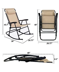 ECHTPeak Outdoor Portable Folding Rocking Chair Set of 2, with Adjustable Headrest and Breathable Textilene Mesh, Rust Resistant Steel